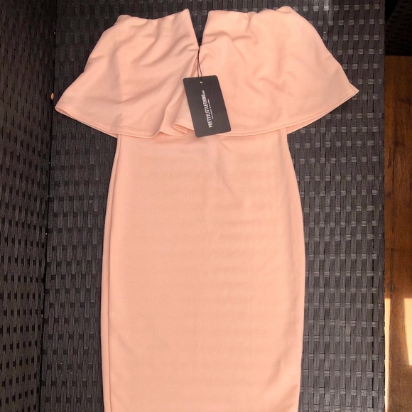 Nude Bandeau V Bar Frill Hem Midi Dress - Picture 4 of 5
